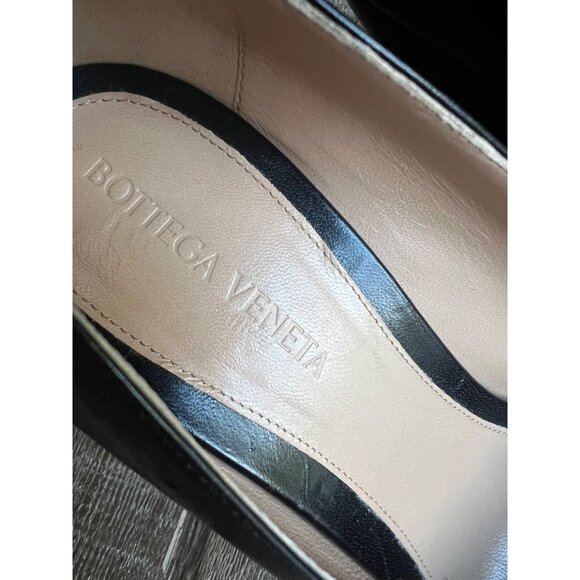 BOTTEGA VENETA Gloss black Leather Wedge Pumps heels size 37.5 - Picture 7 of 11